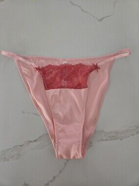 NWT Anthropologie Pink Satin Bikini with Rose Lace Trim
